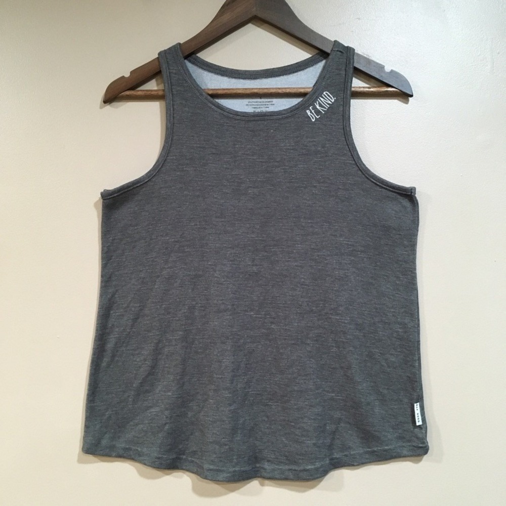 Rae Dunn Be Kind Graphic Tank Top Womens S Charcoal Gray Casual Minimalist Lagom